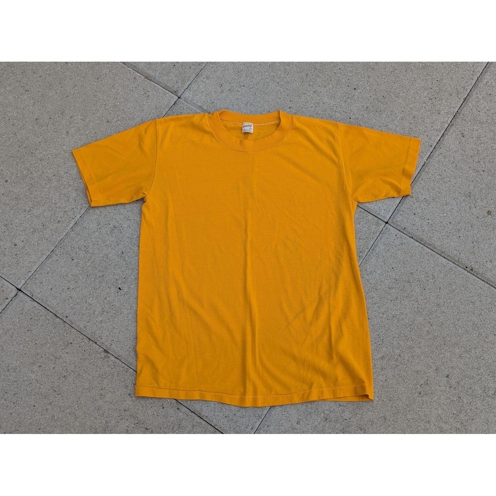 Vintage Sportswear Blank Shirt Mens Large Yellow Number 2 Jersey Tee 70s USA